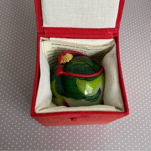 Vintage Inside Hand-Painted Blown Glass Ornament with Red and Green Design